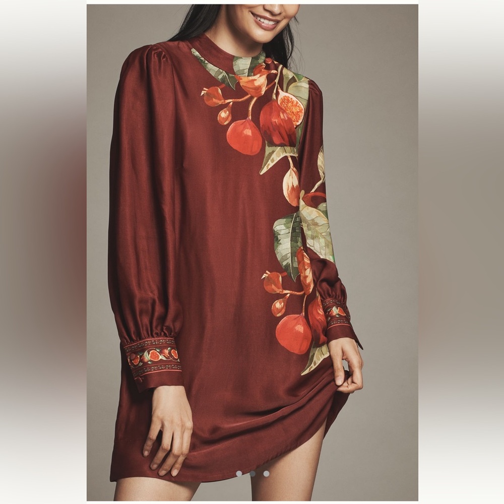 Farm Rio x Anthropologie Women’s Fig Printed Satin Mini Dress Size Small